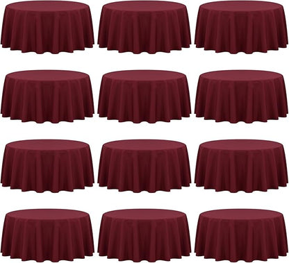Fani 12 Pack 90 Inch Round Burgundy Polyester Tablecloths for Round Table, Wedding Party, Dining Table, Buffet, Banquet, Restaurant, Camping