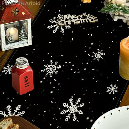 Artoid Mode Black Snowman Snowflake Let it Snow Winter Table Runner, Christmas Kitchen Dining Table Decoration for Home Party Decor 13x90 Inch