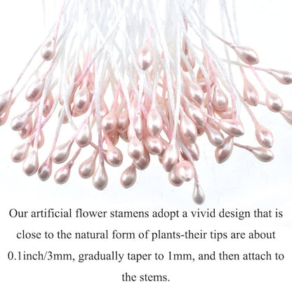 HAHIYO 700Pcs 3mm Light Pink Pearl Double Head Flower Stamen Pistil Hand-Made Artificial Flower Pistil para Flore Pearlized Floral Stamen Flower Pollen Stamen for Flower Making Scrapbook Decoration