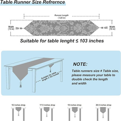 HeMiaor Retro Embroidery Pattern Table Runner with Tassels for Luxurious Home Decor for Party Dinner 120 inches Long Light Blue
