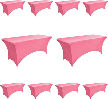 10-Pack 6ft Spandex Table Covers for Rectangle Standard Folding Tables - Wrinkle Resistant Stretch Tablecloths - Ultimate Fitted Table Protector for Parties, Banquet, Wedding