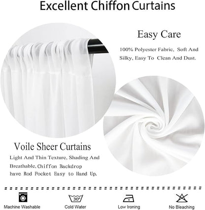 DUOBAO White Chiffon Backdrop Curtain-2 Panels 29"x120" Sheer Weddings Drapes Beach Curtains for Living Room Voile Window Drape Photography Background for Wedding Ceremony