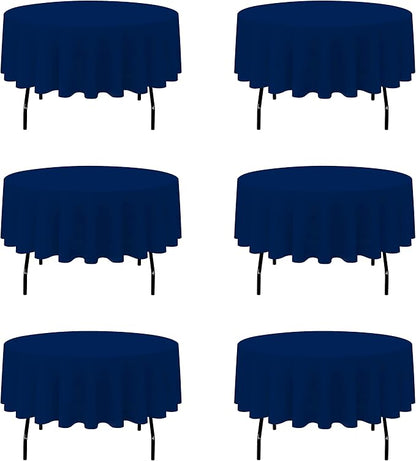 BRILLMAX 6 Pack Navy Blue Round Tablecloths 90 Inch - Circle Bulk Linen Polyester Fabric Washable Table Cloth Cover for Wedding Reception Banquet Birthday Party Buffet Restaurant