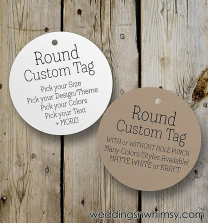 Custom Gift Tags - Personalized Wedding & Birthday Party Favors, Round Kraft Paper Hang Tags with String