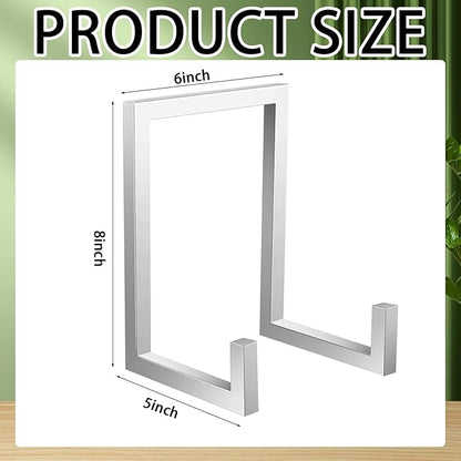 Sweetude 2 Pcs Large Plate Stands for Display Metal Frame Plate Holder Display Stand Decorative Table Top Easels for Picture, Book, Platter, Photo Easel(Silver,8 Inch)