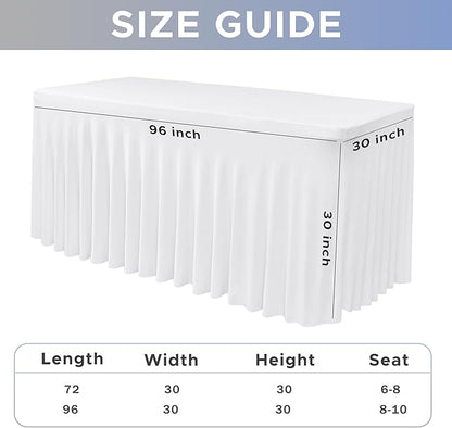 Nasitos White Table Skirt for 8 Foot Rectangle Tables, 2 Pack - 96 x 30 Inch - Stretch Spandex Fitted Table Clothes, Fabric Table Covers Cocktail Tablecloths for Party, Banquet, Birthday