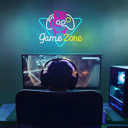 Game Zone Neon Sign Dimmable Gamer Neon Signs Gaming Led Signs for Game Room, USB Powered Colorful Neon Gaming Signs for Boys Room, Teen Room, Gifts for Gamer(15.3”x12.5”)