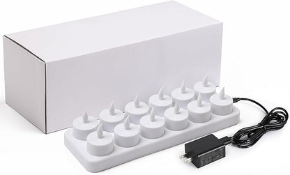 WoneNice USB Rechargeable Flameless Candles, 12 Pack LED Tea Lights with Charging Dock & AC Adapter, Safe Battery Operated Fake Votive for Wedding Christmas Lanterns Emergency Home Decor