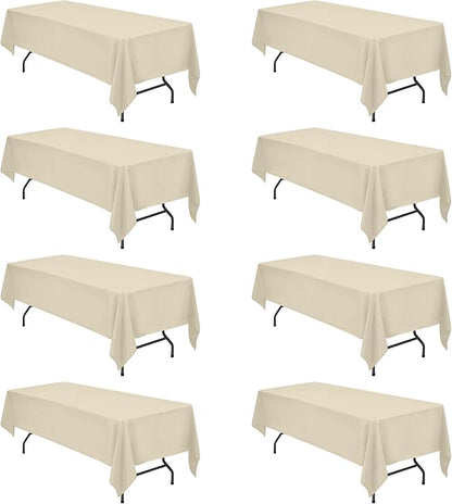 BRILLMAX 8 Pack Beige Tablecloths for 8 Foot Rectangle Tables 60 x 126 Inch - 8ft Rectangular Bulk Linen Polyester Fabric Washable Cloth Cover for Wedding Reception Banquet Birthday Party
