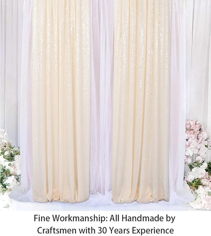 ShinyBeauty Sparkle Backdrop Curtain Ivory 2 Panels Set Sequin Photo Backdrop 2FTx8FT Sequin Backdrop Curtain Pack of 2-1220S