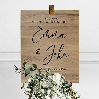 Andaz Press Large Wooden Welcome Sign for Wedding Rustic Welcome Sign 16" x 20" Custom Names Date & Location Script Wedding Signage English Oak MDF Wood Finish Wedding Reception Indoor Outdoor Signs