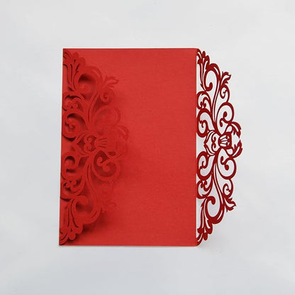 25PCS Red Laser Cut Wedding Invitations Cards with Envelopes,Blank Inner Sheets,Ribbons for Wedding Bridal Shower Quinceañera Engagement Birthday Invites