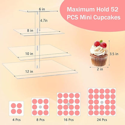 YestBuy 4 Tier Acrylic Cupcake Stand, Premium Cupcake Holder, Acrylic Cupcake Tower Display Cady Bar Party Décor â Display for Pastry(4.7" Between 2 Layers)