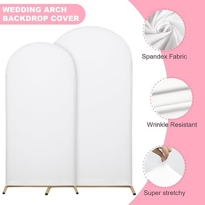 Wedding Arch Covers Arch Backdrop Cover Arch Stand Covers 7.2FT 6FT Set 2 Arch Cover Spandex Fabric Stretchy Backdrop for Wedding Birthday Party Decoration Baby Shower (White, Cover Only)