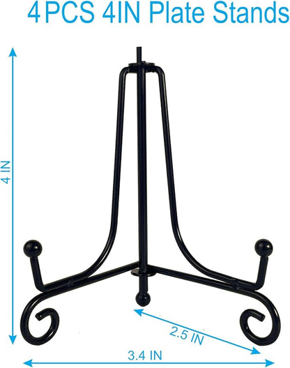 4PCS Premium Black Iron Plate Stands for Display 4 Inch, Decorative Solid Metal Plate Holders for Displaying, Mini Easel, Frame, Book, Card, Plaque, Bowl, Picture Stands for Display