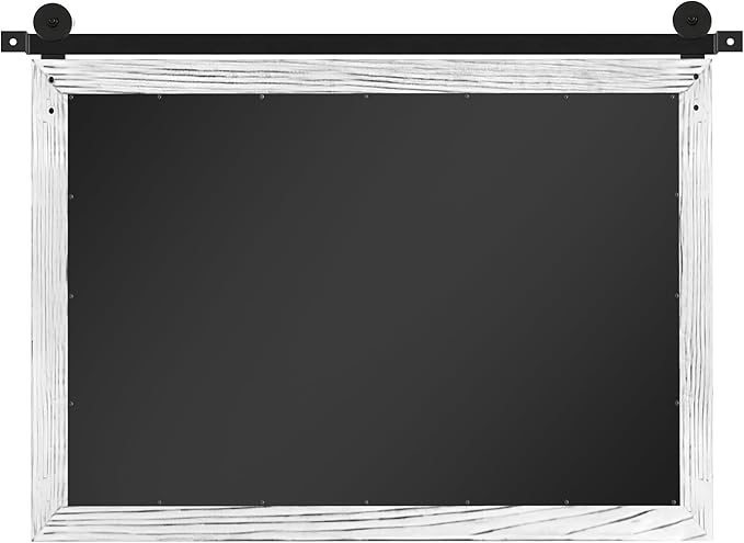 COGOOD Farmhouse Barn Door Mirror - 25 x 18 Rustic Wood Framed Decrative Mirror for Bathroom, Living Room, Entryway Wall Decor (White)