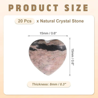PATIKIL 20 Pcs Natural Heart Shaped Crystal Stone, 0.6 Inch Mini Polished Love Gemstone Crystal, Pocket Rock Engraved Worry Stones for Women Gifts Meditation, Pink Black