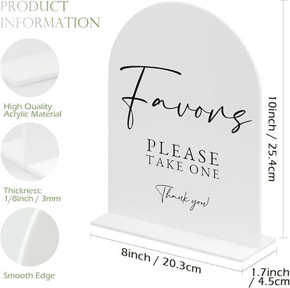 White Arch Acrylic Wedding Sign- 8"x10" Favors Sign and Base,1/8" Thick | Modern Calligraphy Arched Acrylic Favors Sign for Wedding & Party