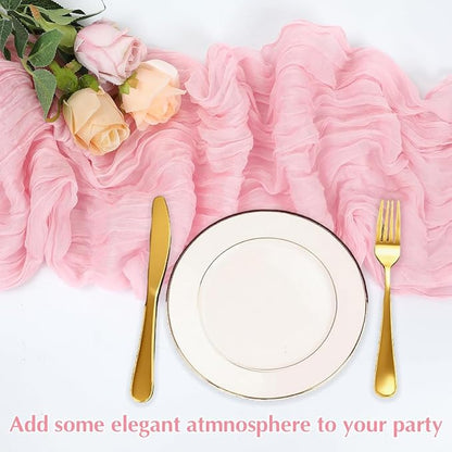 10 Pack Pink Cheesecloth Table Runner -21*120Inch Long Boho Wedding Table Decor, Rustic Gauze Fabric Runner for Bridal Showers, Baby Showers & Parties (Sheer, Lightweight, Wrinkled Design)