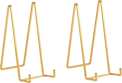 Large Plate Holder Display Stand - 12 inch Super Tall Big Plate Stands for Heavy Duty Display - Metal Picture Frame Stand - Tabletop Easel Stand for Decorative Platter | Plaque | Book - 2 Pack - Gold
