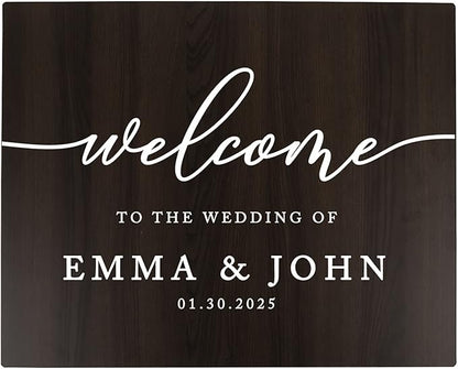 Andaz Press Large Wooden Welcome Sign for Wedding, Rustic Welcome Sign 16" x 20" Custom Names & Date, Woodland Wedding Signage, Dark Walnut MDF Wood Finish Wedding Reception Indoor Outdoor Signs