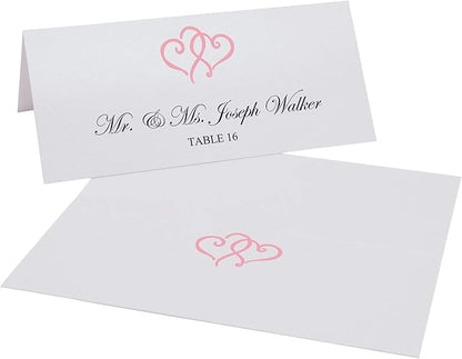 Linked Hearts Place Cards, Pink (Choose Color), Set of 60, Pre-cut and Scored - Wedding, Party, Dinner, and Special Events - Made in the USA