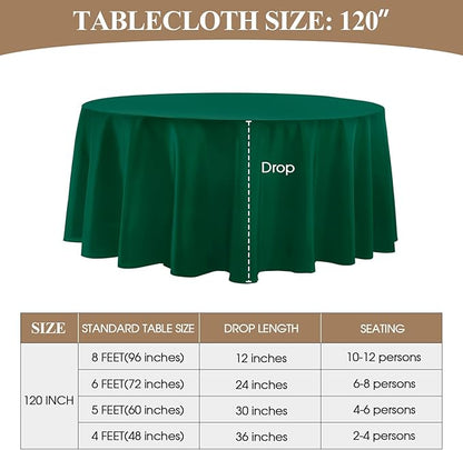 Round Tablecloth 120 Inch 6 Pack Dark Green Tablecloths Washable Decorative Linen Polyester Table Clothes Cover for Dining Table Banquets Buffet Parties and Wedding