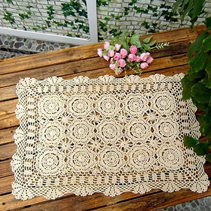 Cotton Handmade Crochet lace Table Runners Rectangular Tablecloth Doilies Doily Table Dresser Scarf Décor,19x35Inch,Beige