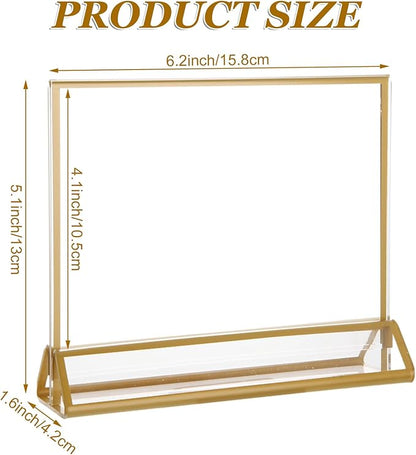 8PCS 6x4 Acrylic Sign Holders with Golden Border, Double-Sided Picture Frames, Clear Gold Table Number Holders for Wedding Reception, Centerpiece, Decoration, Party