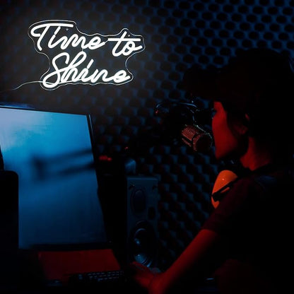 Time To Shine Neon Sign White Led Sign Time To Shine Neon Lights Decor for Lover Dimmable Letter Neon Wall Signs USB Powered with Switch Neon Signs for Wall Decor Party Wedding（16.5’’X10.2’’）
