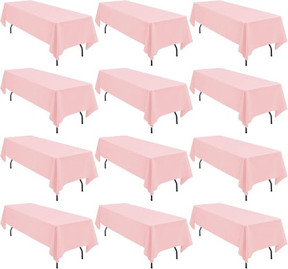 12 Pack Polyester Tablecloth 60 x 126 Inch Pink Tablecloth for 8 Ft Rectangle Tables,Stain and Wrinkle Resistant Washable Fabric Table Covers Polyester Table Clothes for Wedding Parties Banque