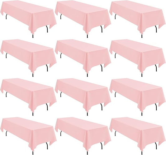 12 Pack Polyester Tablecloth 60 x 126 Inch Pink Tablecloth for 8 Ft Rectangle Tables,Stain and Wrinkle Resistant Washable Fabric Table Covers Polyester Table Clothes for Wedding Parties Banque