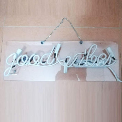 LiQi ™ ' Good Vibes ' Real Glass Handmade Neon Wall Signs for Home Decor Wall Light Room Decor Home Bedroom Girls Pub Hotel Beach Cocktail Recreational Game Room （19" x 6"）