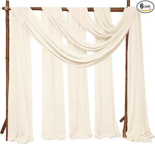 8 Panels Wedding Arch Draping Fabric 28" x 20Ft Wedding Arch Drapes Chiffon Fabric Drape Sheer Backdrop Curtain for Weddings Party Swag Ceremony Birthday Arbor Drapery Reception Ceiling Décor(Ivory)