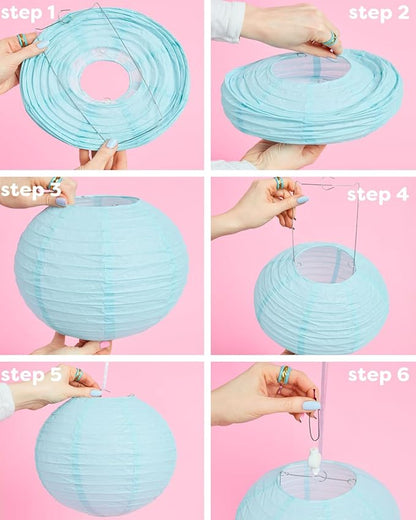 xo, Fetti Blue Coastal Paper Lanterns - 6 pcs. | Beach Party Decorations, Bachelorette Lights, Nautical Birthday Tablescape, Seaside Shower Centerpiece