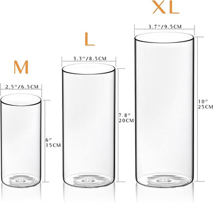 WDHODEC Cylinder Flower Vases 6PCS, Hurricane Candle Holders Pillar Votives Floating Candles Holder, Clear Glass Vase for Wedding Party Decoration 10" 7.8" 6"