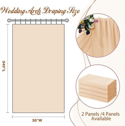 SiinvdaBZX 4 Panels Wedding Arch Draping Fabric 30" x 20Ft Champagne Sheer Chiffon Fabric Outdoor Extra Long Decorative Drapery for Party Ceremony Ceiling Curtain Backdrop