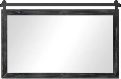 COGOOD Farmhouse Bathroom Mirror - 49 x 30 Rustic Wood Framed Wall Barn Door Mirror for Entryway, Living Room, Entryway Wall Decor (Black)