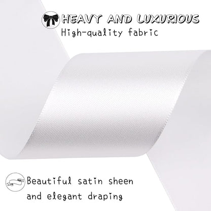 White Solid Satin Ribbon 2 Inch 25 Yards Solid Polyester Fabric Ribbon for Gift Wrapping Wedding Christmas Baby Shower Birthday Party Decoration Handmade Immortal Flower Craft