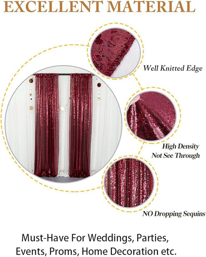 ShinyBeauty Sequin Backdrop 4 Panels Burgundy 2FTx8FT Fabric Photo Curtains for Party Baby Shower Glitter Backgrounds