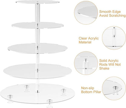 Cupcake Stand for 50 Cupcakes, 5 Tier Cupcake Holder, Clear Round Cupcake Tower, Acrylic Cupcake Stand, Cupcake Display Stand for Party, Wedding, Birthday, Baby Shower, Halloween