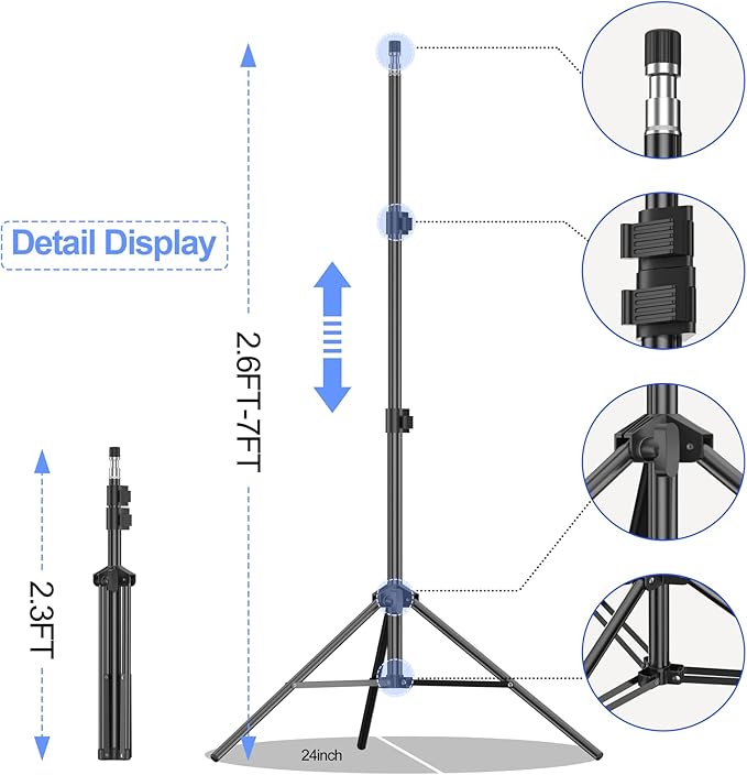 EMART Photo Video Studio Backdrop Stand Kit, 7×10ft Adjustable Photography Support System with Polyester Background(Black/White/Green Screen), Spring Clamps and Carry Bag for Photoshoot