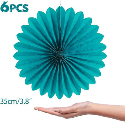 Easy Joy Teal Party Decorations Paper Fans Birthday Wedding Home Party Hanging Decoration, Set of 6 (14 Inches, Teal)