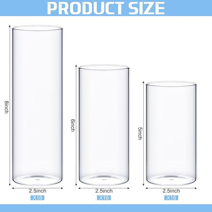 Thin Glass Cylinder Vases 2.5''/3.3'' Diameter 2mm Wall Thickness Clear Flowers Vase Hurricane Floating Candles Holders for Table Centerpieces Wedding Decor(2.5'' X 5'',6'',8'',48 Pcs)