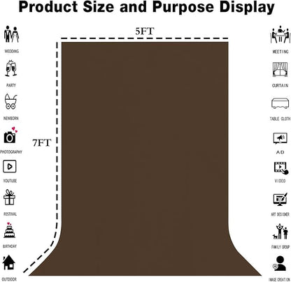 5x7FT Brown Screen Backdrops for Photography,High Density, Wrinkle Resistant, Photo Video Studio, Party, Events,Home Decor