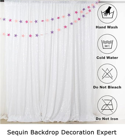 ShinyBeauty 10x10FT White Sequin Photo Backdrop - Sparkly Glitter Background for Photography, Baby Showers, Birthdays, Weddings & Party Decor