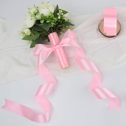 Pink Solid Satin Ribbon 1-1/2 Inch 25 Yards Solid Polyester Fabric Ribbon for Gift Wrapping Wedding Christmas Baby Shower Birthday Party Decoration Handmade Immortal Flower Craft
