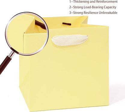 Yellow Paper Gift Bag 4 in Paper Box Small Square Bottom Kraft Paper Bags with Handles for Wedding Baby Shower Birthday Party (Yellow, 4 x 4 x 4 in, 10 CT)