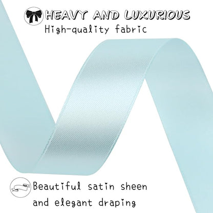 Light Blue Solid Satin Ribbon 1 Inch 50 Yards Solid Polyester Fabric Ribbon for Gift Wrapping Wedding Christmas Baby Shower Birthday Party Decoration Handmade Immortal Flower Craft