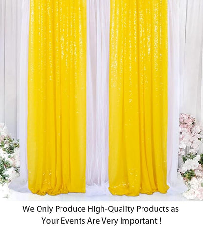 ShinyBeauty Sparkle Backdrop Curtain Yellow 2 Panels Set Sequin Photo Backdrop 2FTx8FT Sequin Backdrop Curtain Pack of 2-1220S
